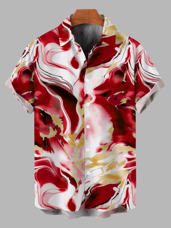 Men's Marble Fluid Swirl Tie Dye Print Button Up Vacation Shirt
