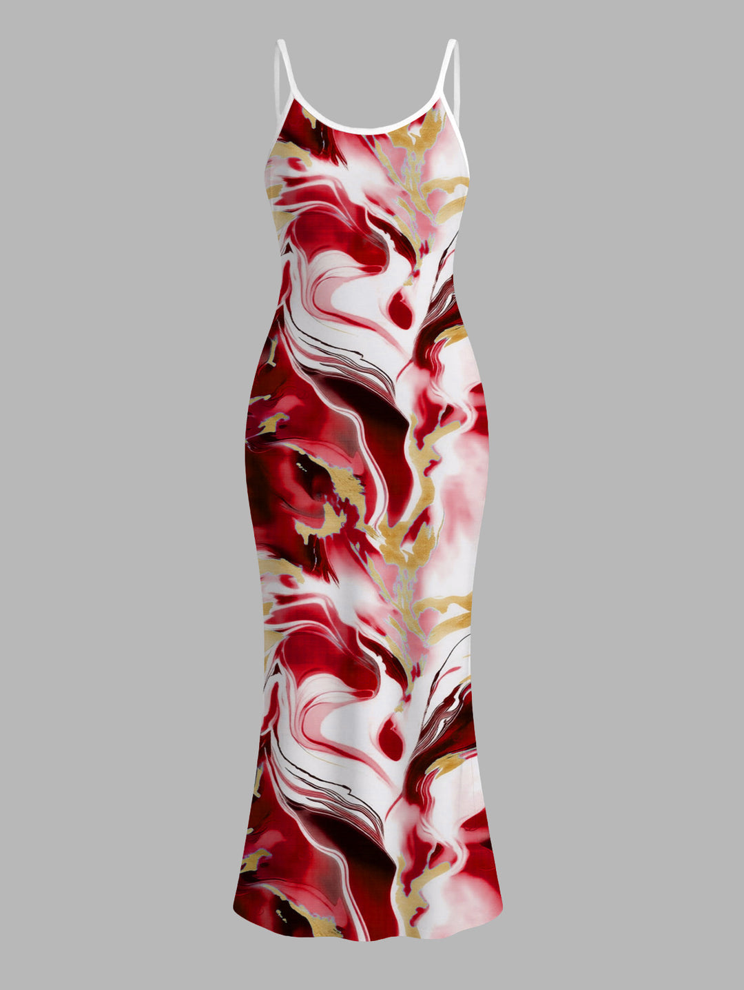 Marble Fluid Swirl Tie Dye Print Bodycon Mermaid Maxi Vacation Dress