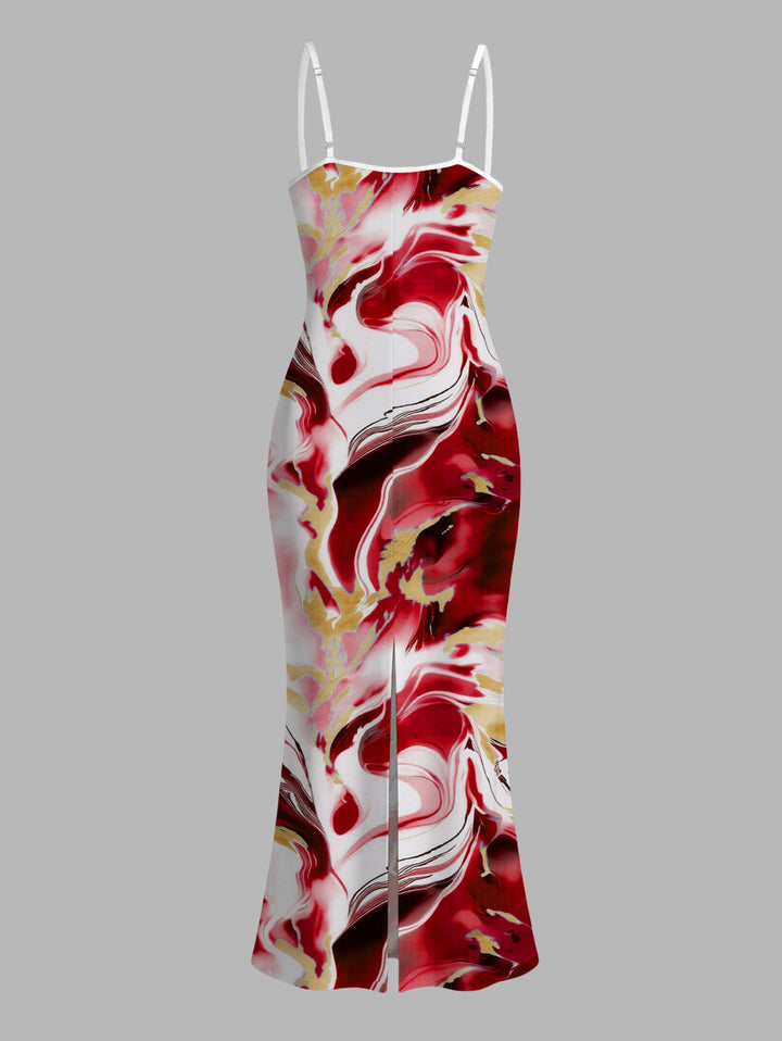 Marble Fluid Swirl Tie Dye Print Bodycon Mermaid Maxi Vacation Dress