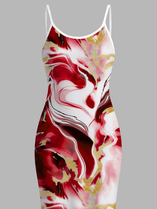 Marble Fluid Swirl Tie Dye Print Bodycon Mermaid Maxi Vacation Dress