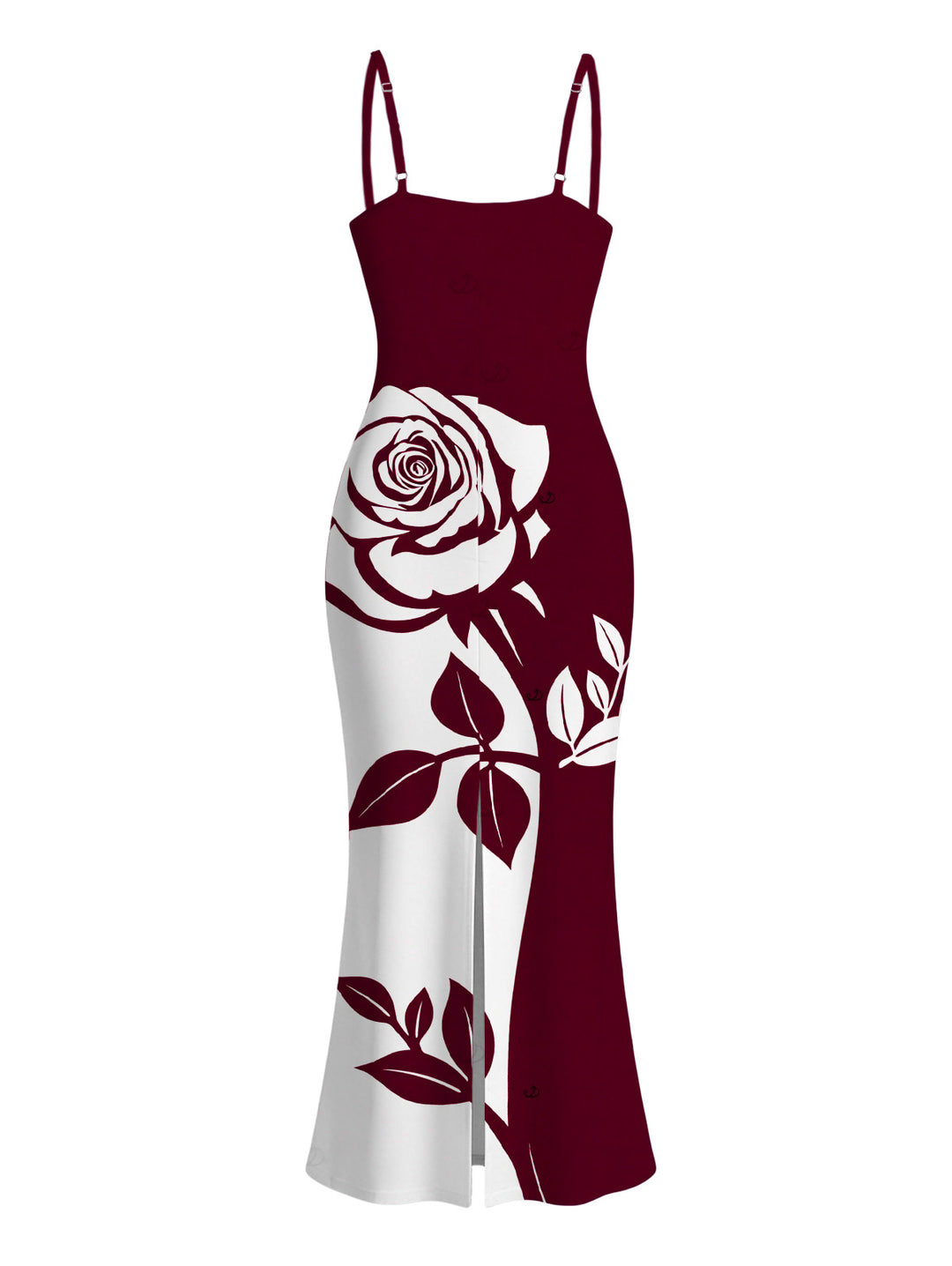 Contract Color Rose Floral Print Spaghetti Strap Bodycon Vacation Dress