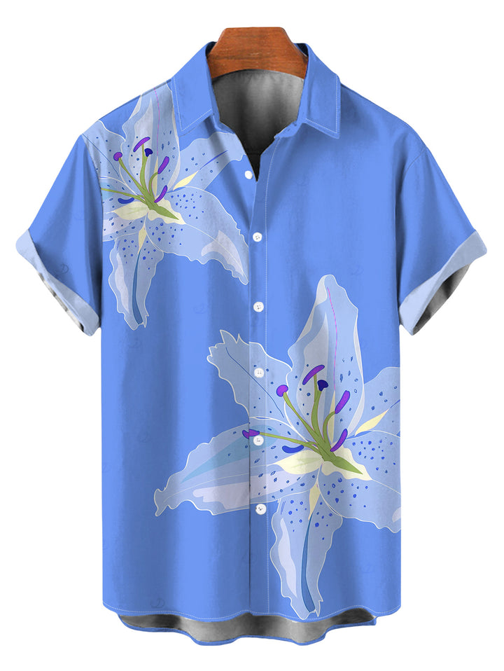 Men's Lily Floral Print Button Up Vacation Shirt