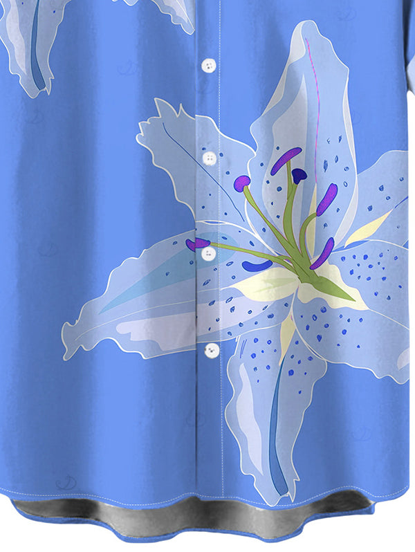 Men's Lily Floral Print Button Up Vacation Shirt