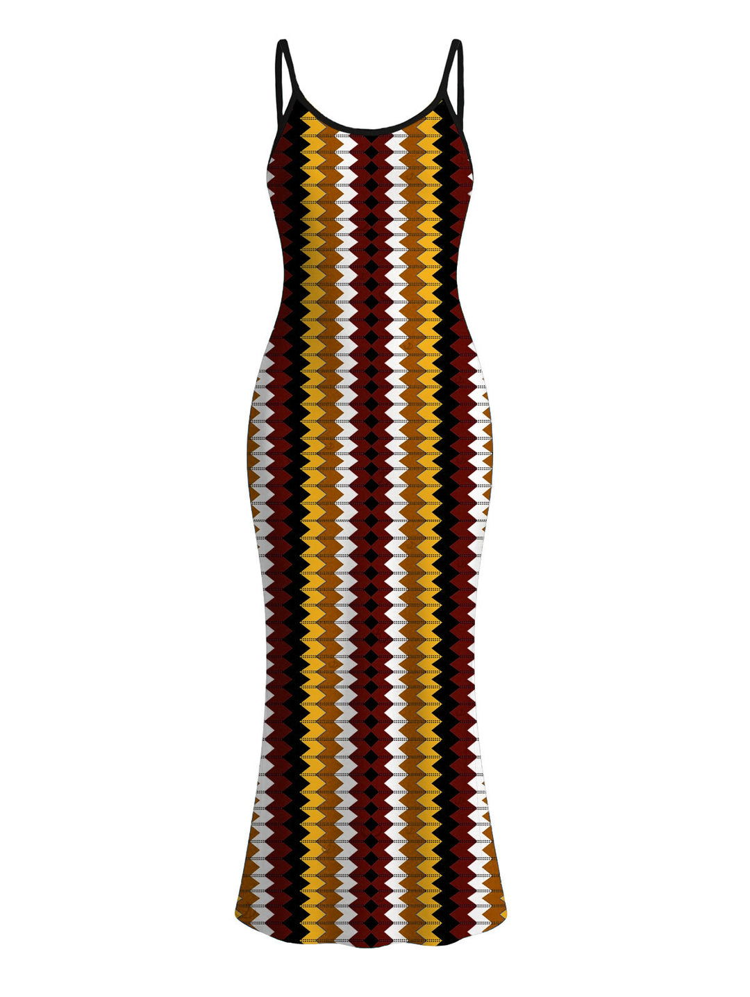 Colorblock Zig Zag Print Bodycon Mermaid Maxi Hawaiian Vacation Dress