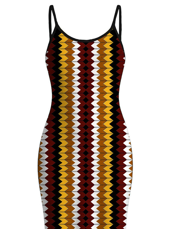 Colorblock Zig Zag Print Bodycon Mermaid Maxi Hawaiian Vacation Dress