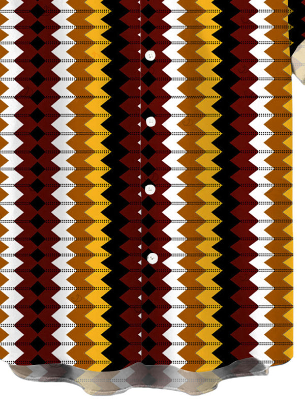 Men's Colorblock Zig Zag Print Button Up Hawaiian Vacation Shirt
