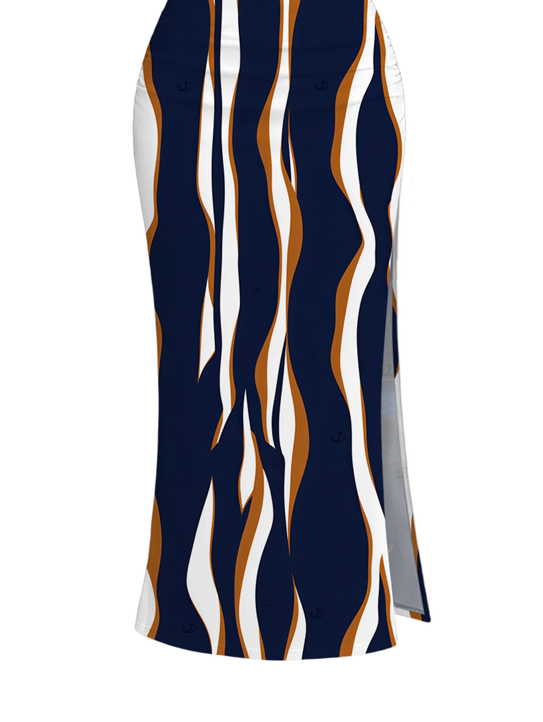 Vertical Wave Stripe Print Cropped Tank Top and Slit Bodycon Skirt Vintage Women Outfit