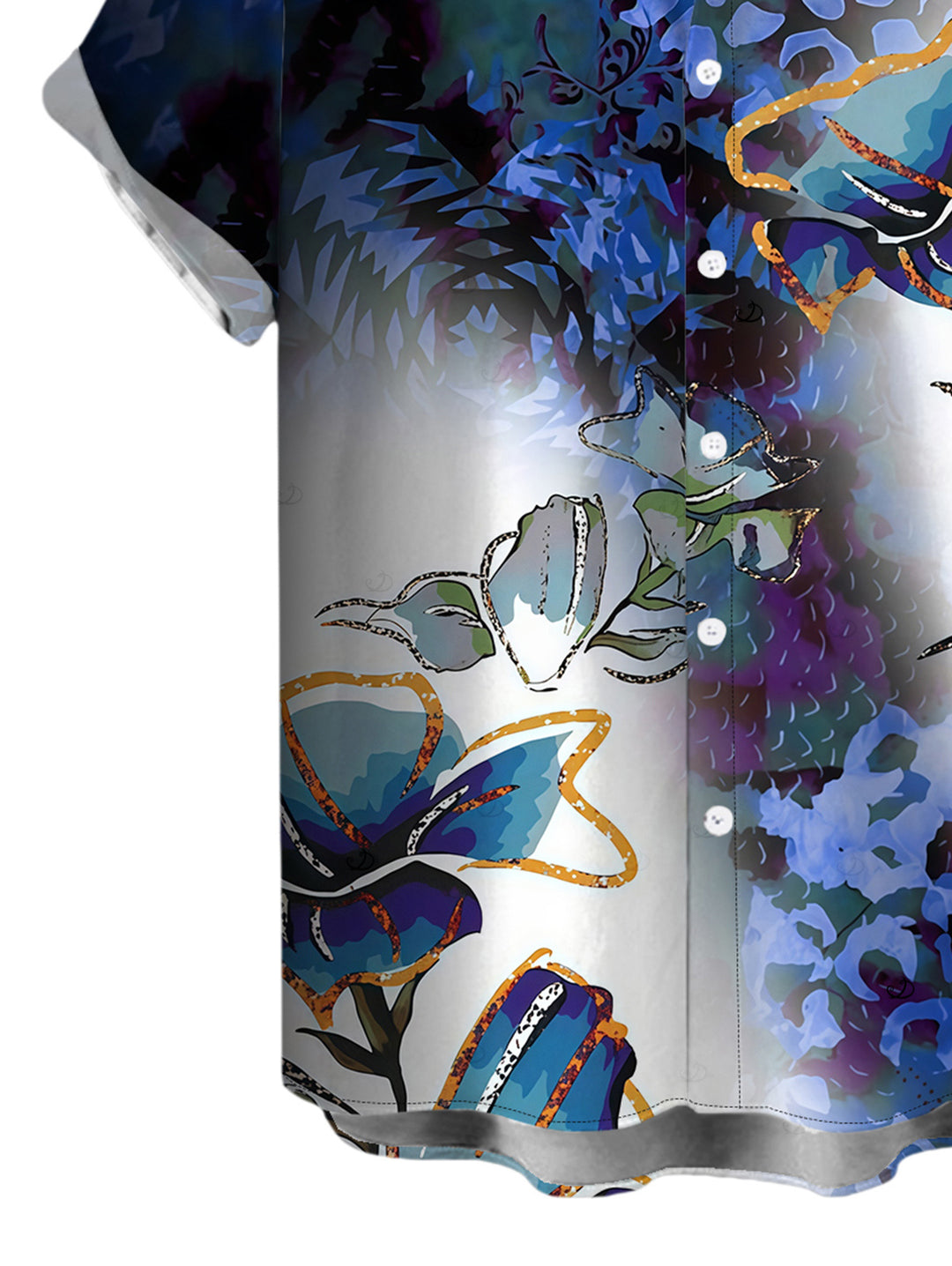 Men's Ink Wash Ombre Butterfly Floral Print Button Up Vacation Shirt