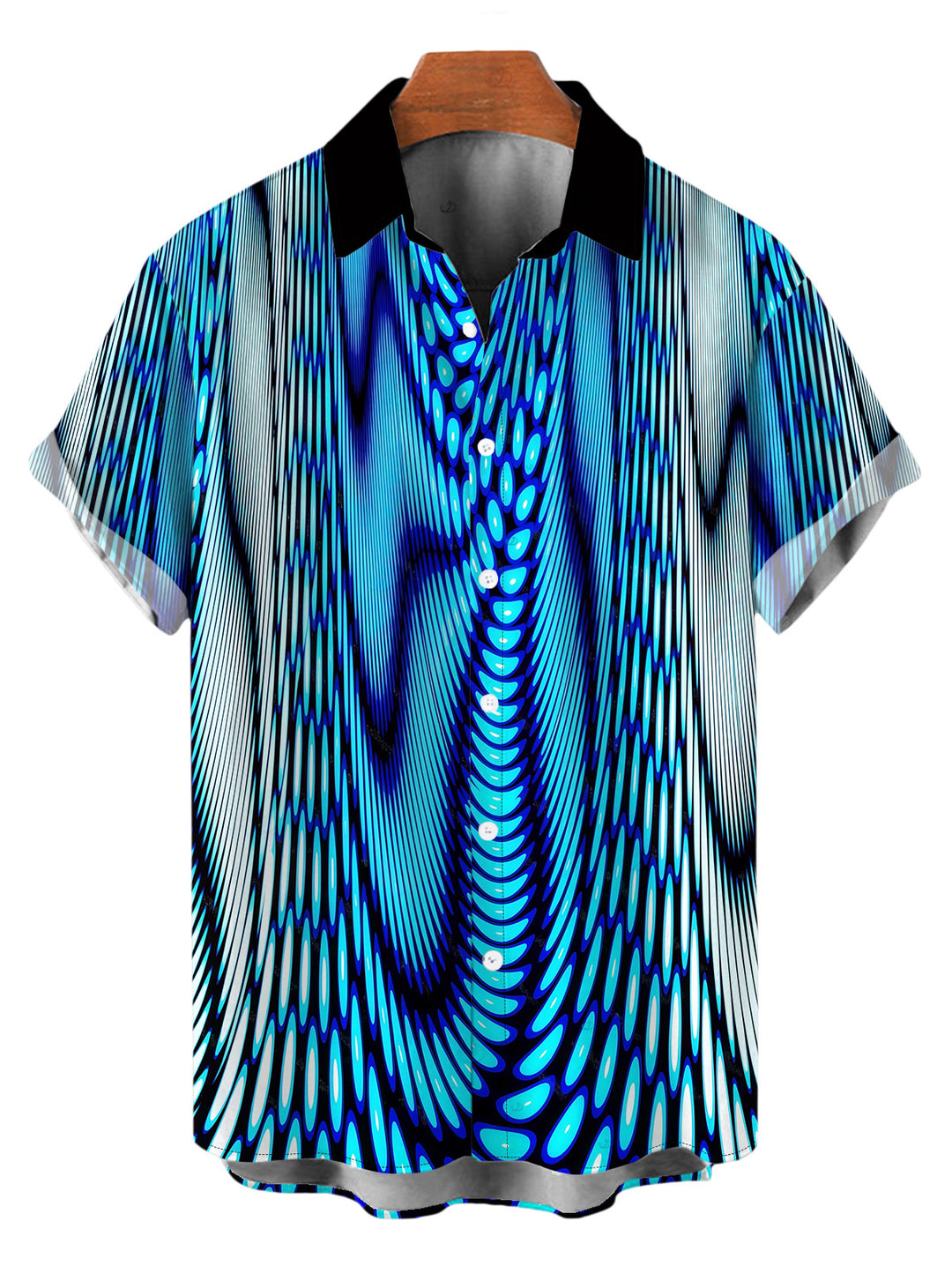 Men's Gradient Swirl Psychedelic Ripple Print Button Up Vacation Shirt