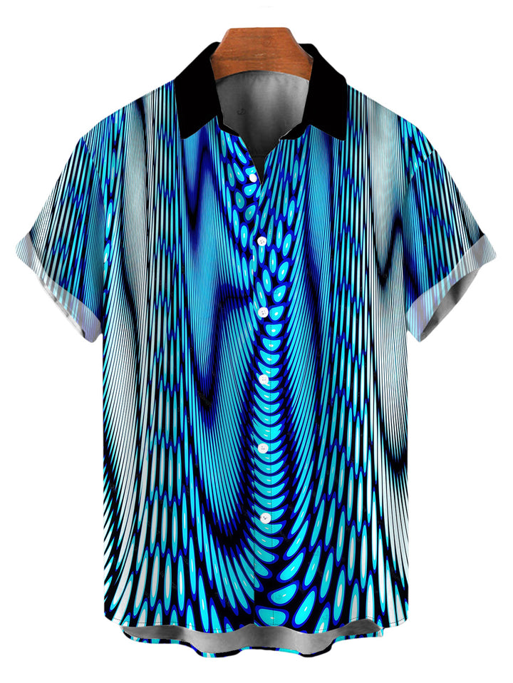 Men's Gradient Swirl Psychedelic Ripple Print Button Up Vacation Shirt