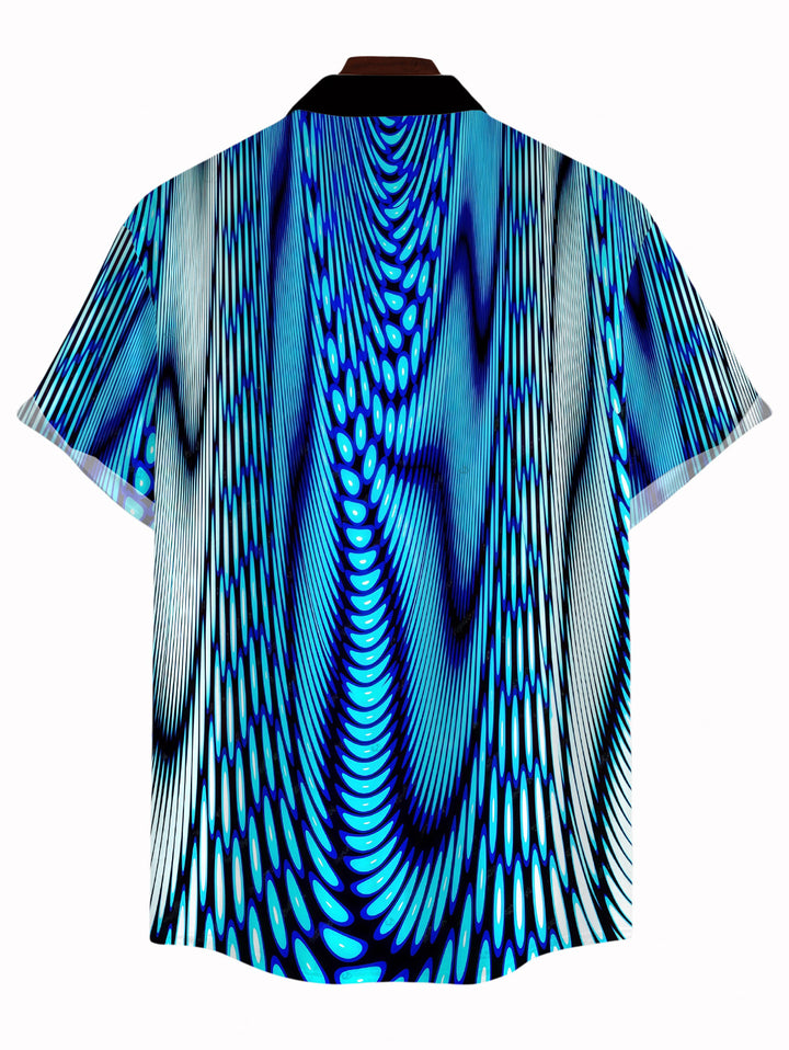Men's Gradient Swirl Psychedelic Ripple Print Button Up Vacation Shirt