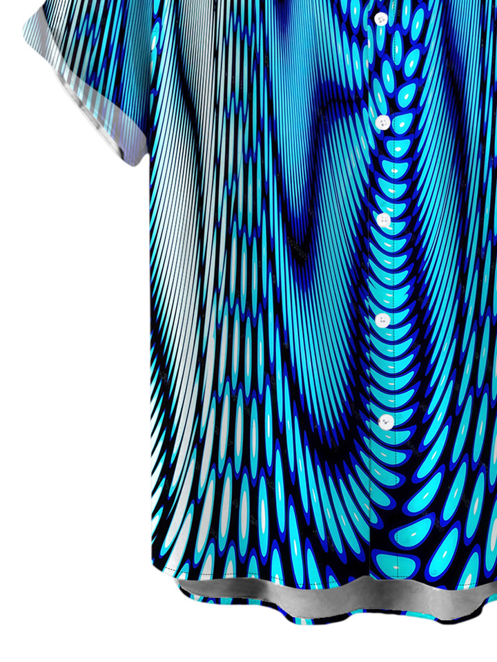 Men's Gradient Swirl Psychedelic Ripple Print Button Up Vacation Shirt