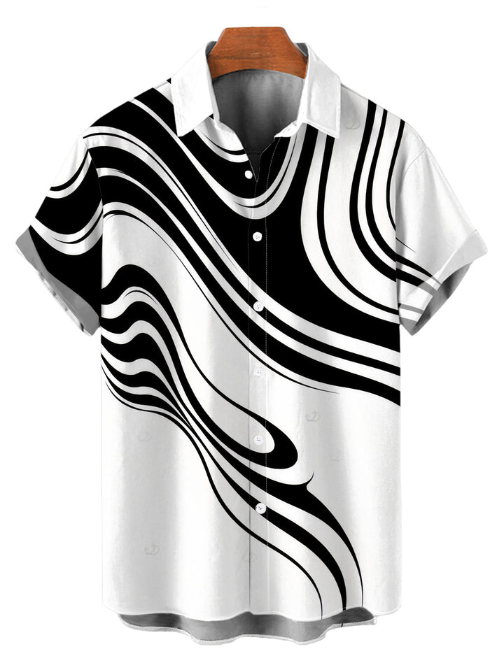 Men's Contrast Color Abstract Fluid Swirl Print Button Up Casual Shirt
