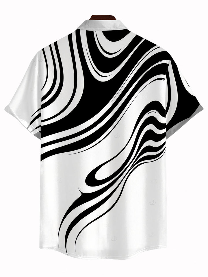 Men's Contrast Color Abstract Fluid Swirl Print Button Up Casual Shirt