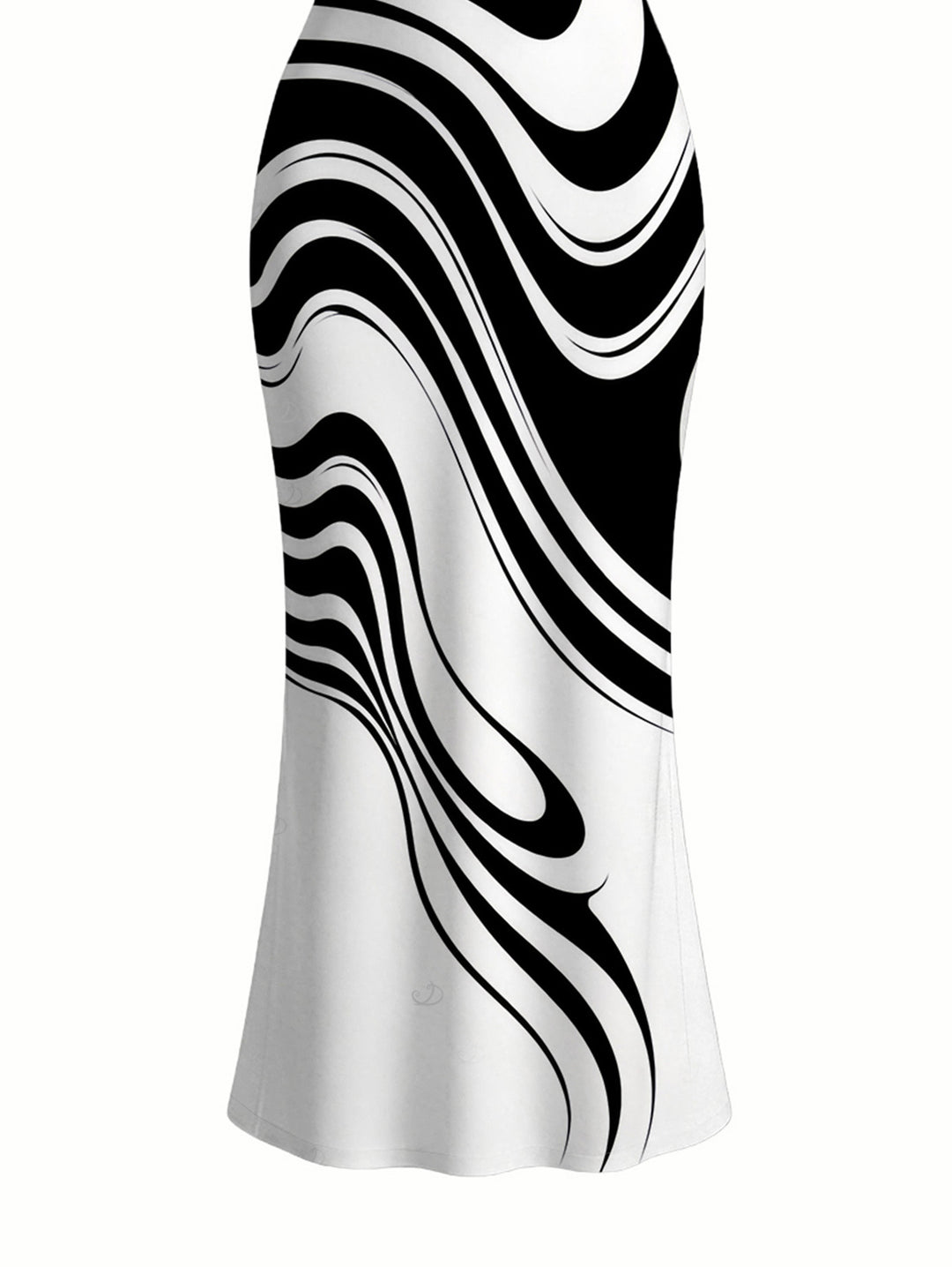 Contrast Color Abstract Fluid Swirl Print Spaghetti Strap Maxi Bodycon Dress