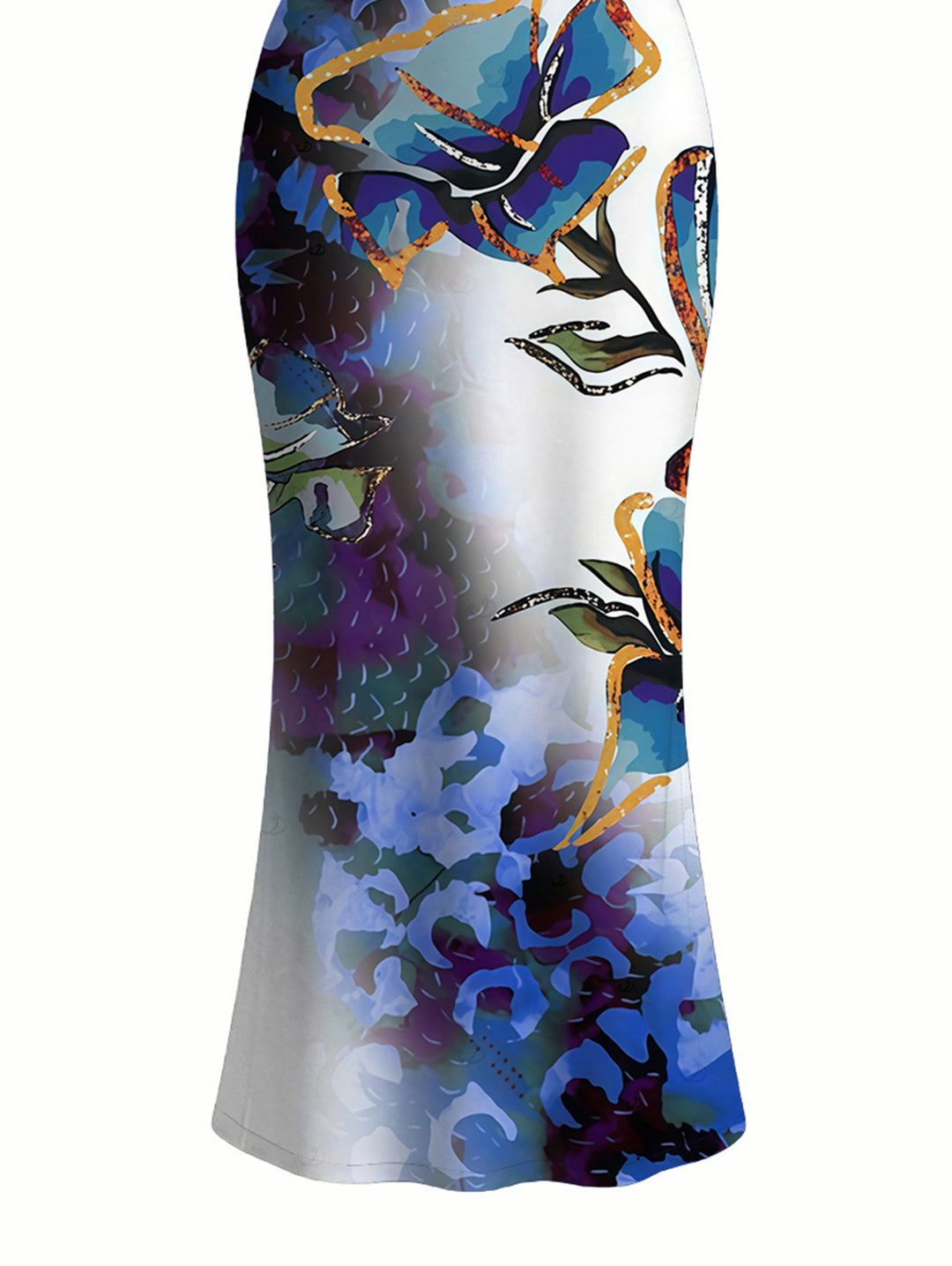 Ink Wash Ombre Butterfly Floral Print Spaghetti Strap Maxi Bodycon Vacation Dress