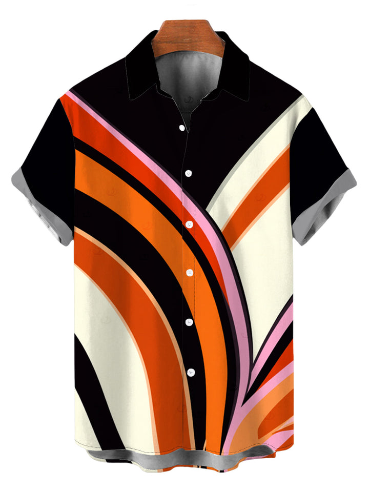 Men's Colorblock Abstract Fluid Swirl Print Button Up Shirt