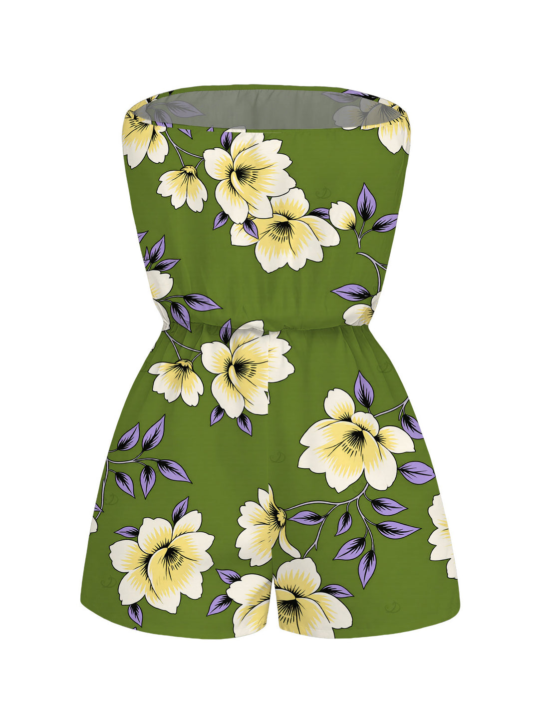Plumeria Floral Leaf Print Pocket Off the Shoulder Vacation Romper