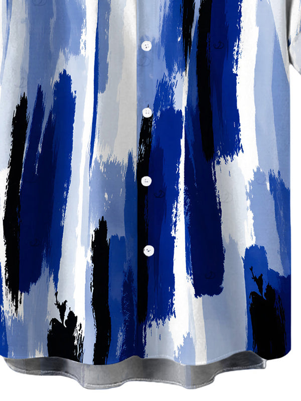 Men's Brush Ink Abstract Print Button Up Hawaiian Vacation Shirt