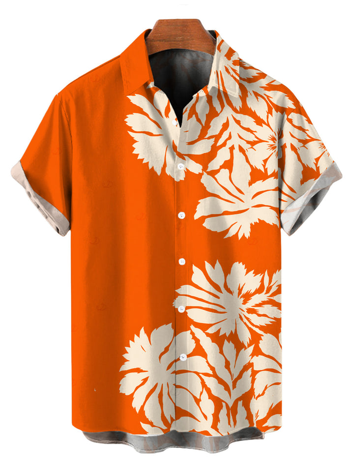 Men's Palm Leaf Silhouette Print Button Up Beach Vacation Shirt