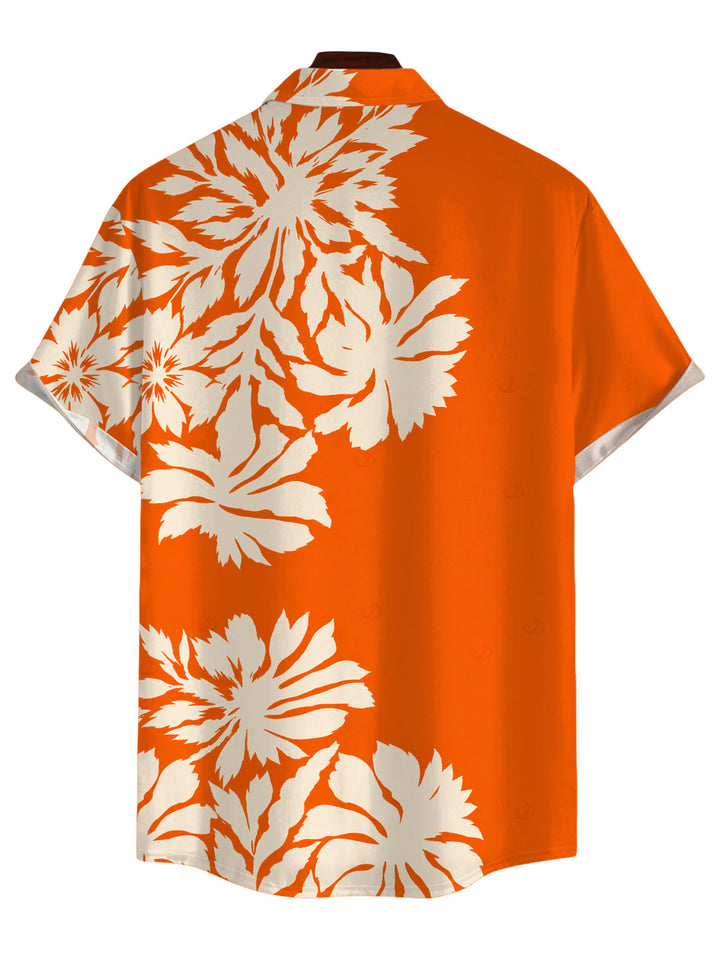 Men's Palm Leaf Silhouette Print Button Up Beach Vacation Shirt