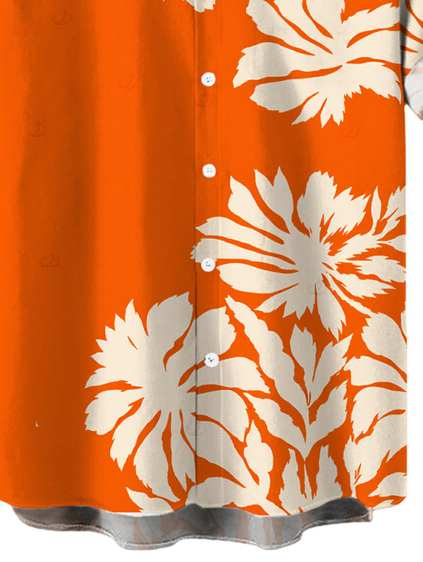 Men's Palm Leaf Silhouette Print Button Up Beach Vacation Shirt
