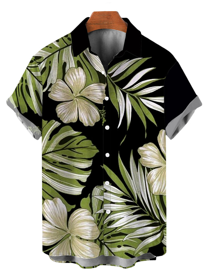 Men's Tropical Floral Banana Leaf Print Button Up Vintage Hawaiian Shirt