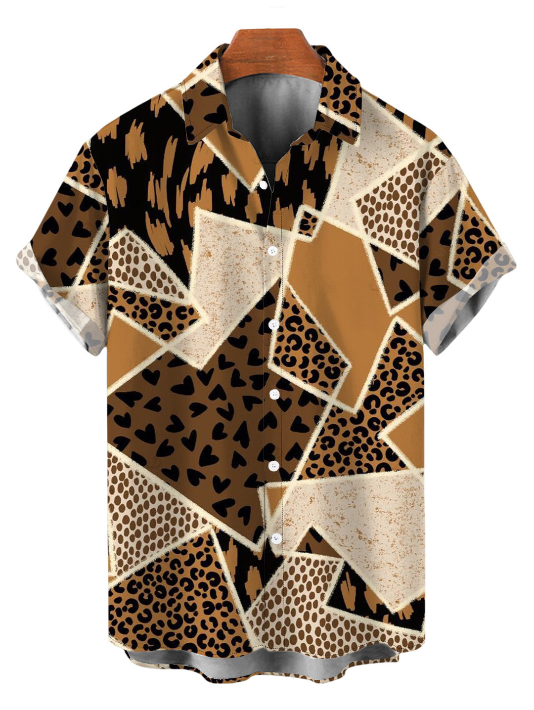 Men's Patchwork Leopard Spot Collage Print Button Up Vintage Shirt