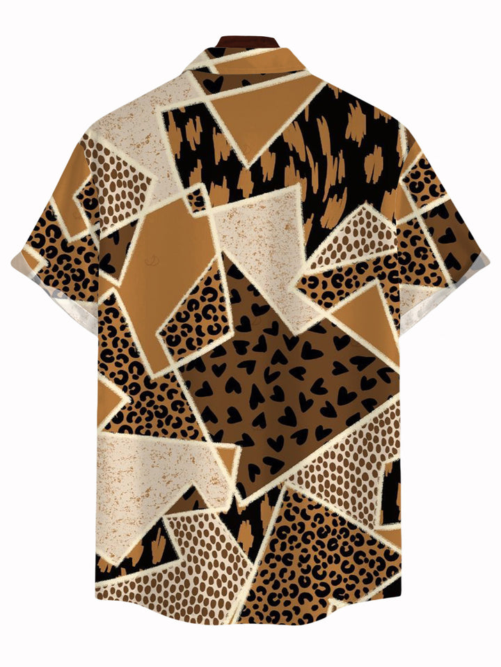 Men's Patchwork Leopard Spot Collage Print Button Up Vintage Shirt