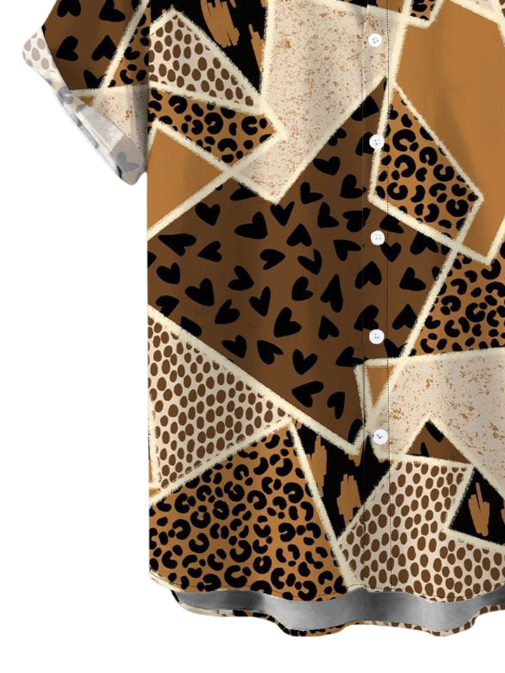 Men's Patchwork Leopard Spot Collage Print Button Up Vintage Shirt