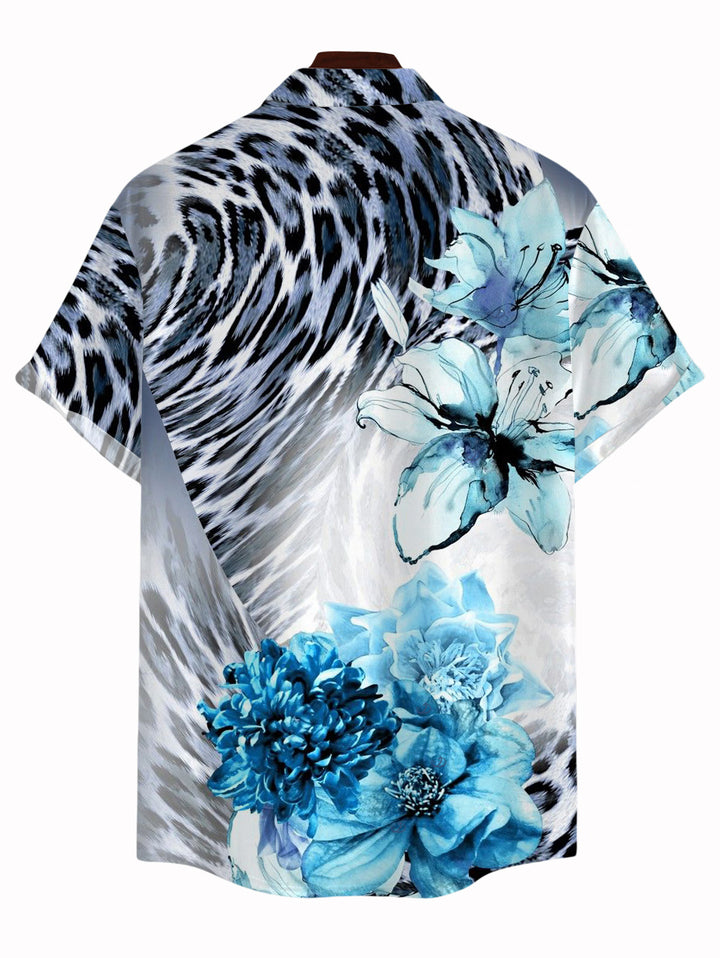 Men's Floral Tie Dye Leopard Print Button Up Vintage Vacation Shirt