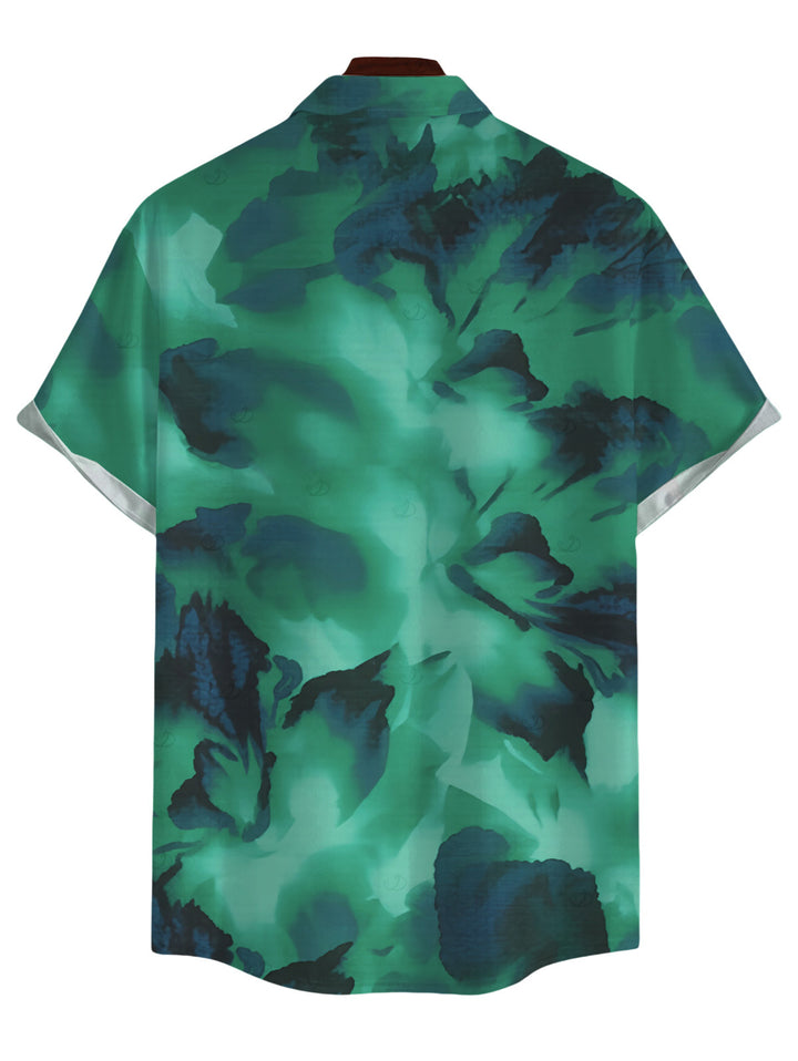 Men's Ink Wash Floral Print Button Up Vacation Shirt