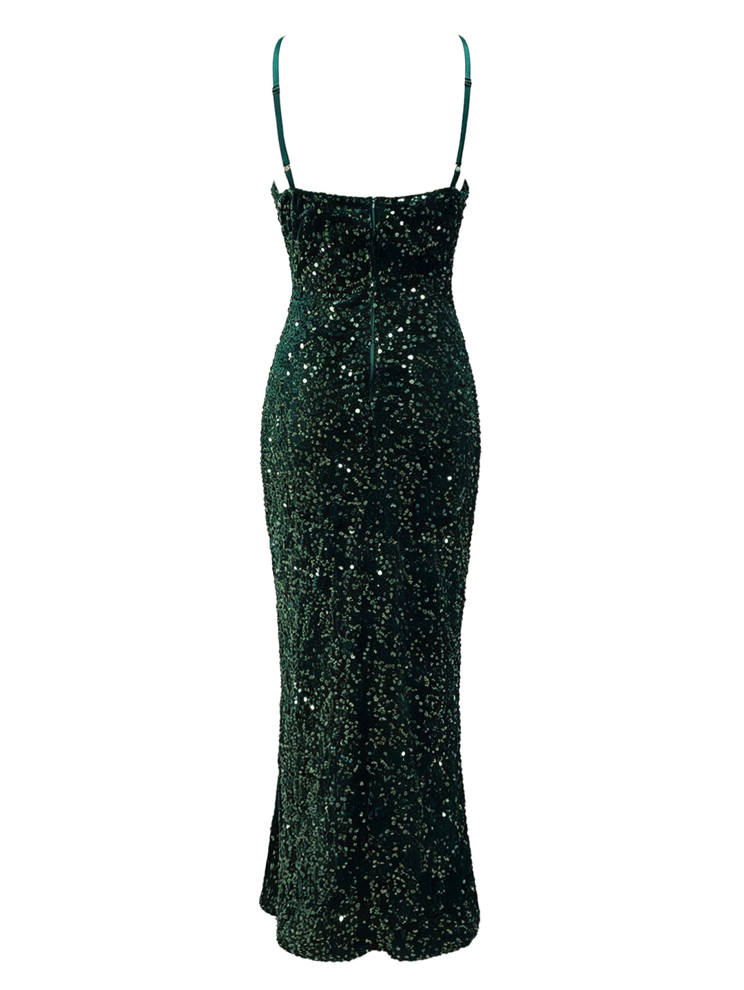 Sequined Solid Color High Slit Maxi Party Spaghetti Strap Dress