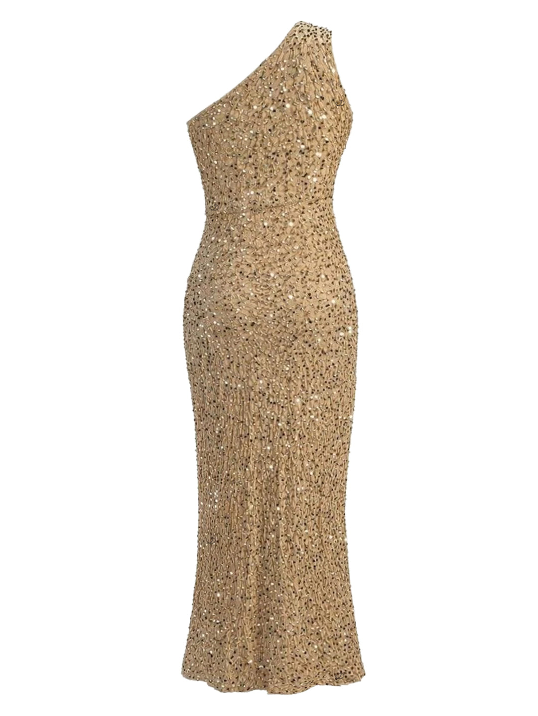 Solid Color Sequined Ruched One Shoulder Slit Maxi Party Dress