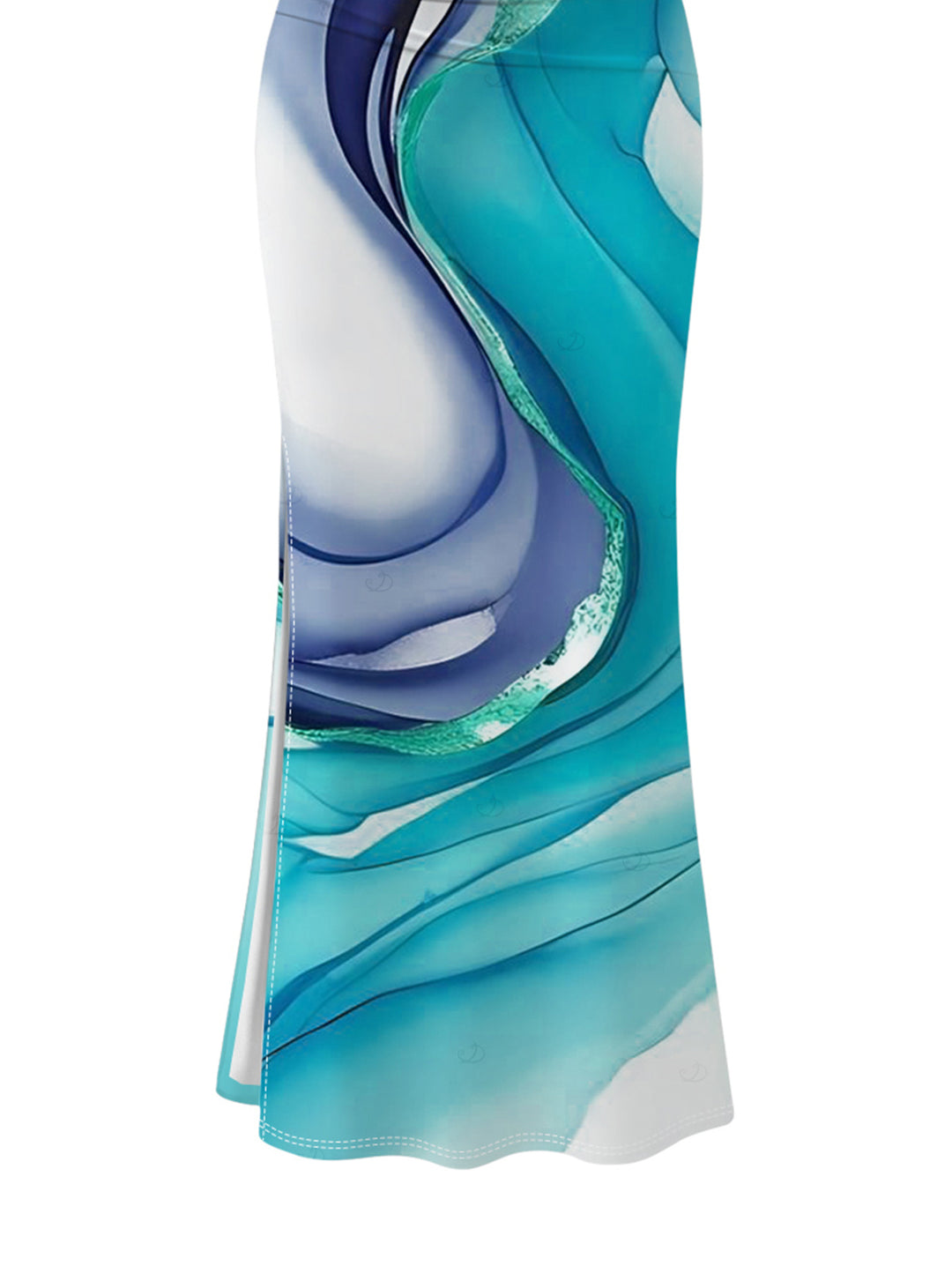 Ink Wash Fluid Marble Gradient Ripple Print Ruched One Shoulder Mermaid Bodycon Slit Vacation Dress