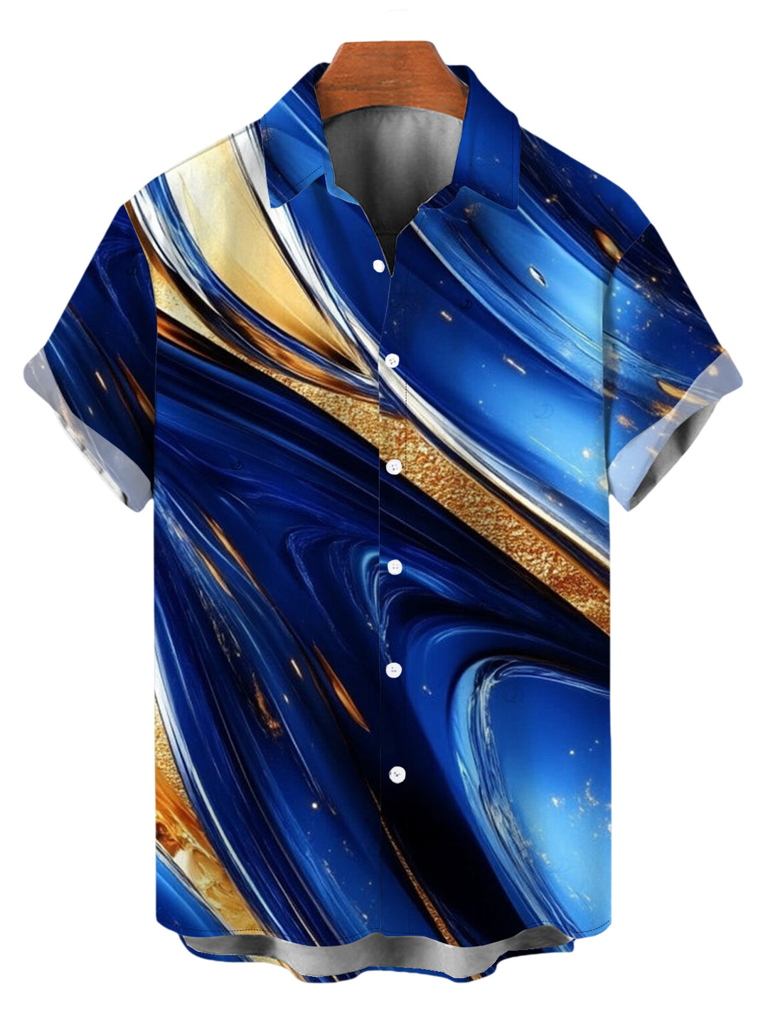 Men's Gold Foil Fluid Marble Ripple Print Button Up Vacation Shirt