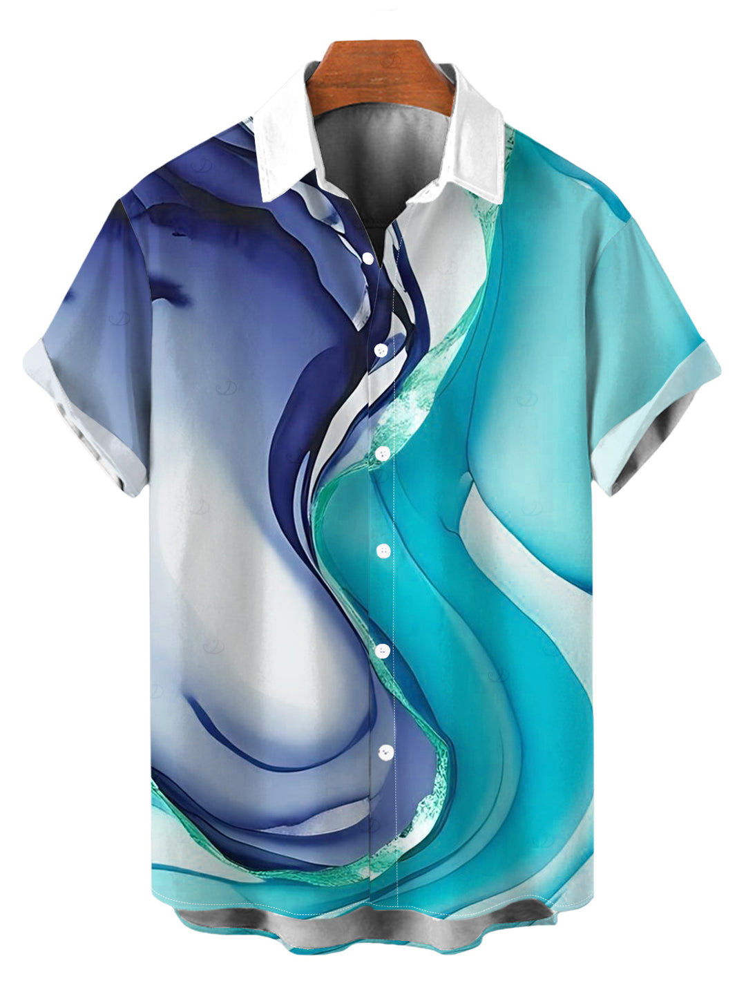 Men's Ink Wash Fluid Marble Gradient Ripple Print Button Up Vacation Shirt