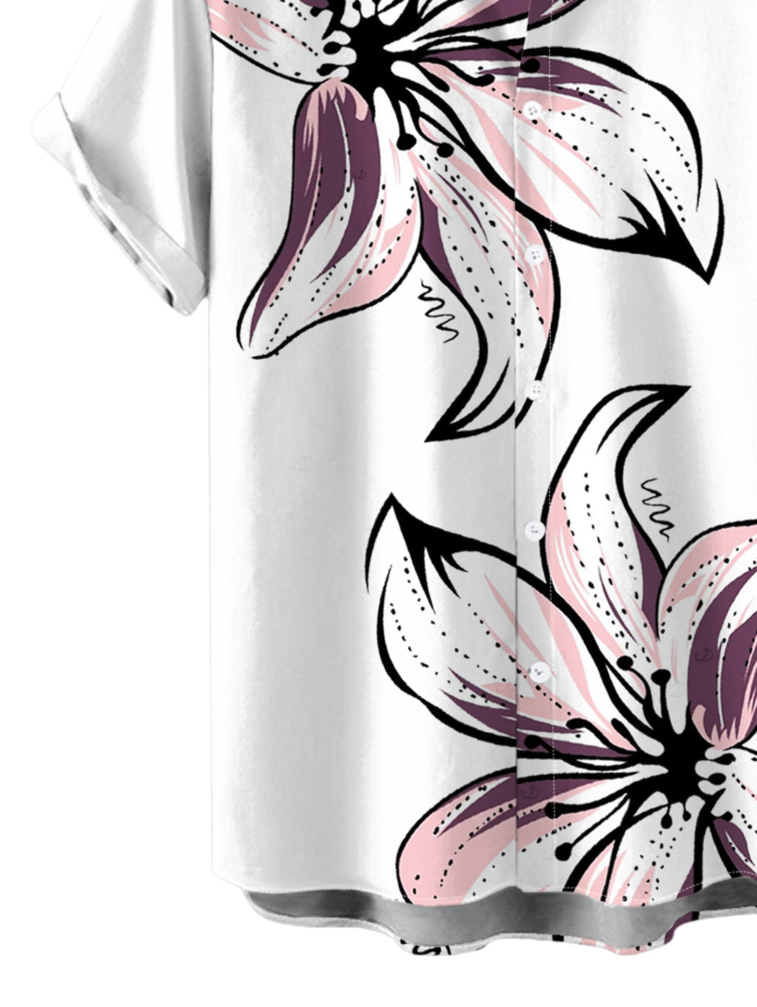 Men's Hand-drawn Lily Floral Print Button Up Vacation Shirt