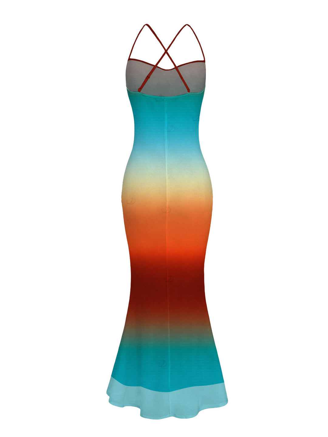 Ombre Rainbow Color Draped Bodycon Mesh Mermaid Vacation Dress