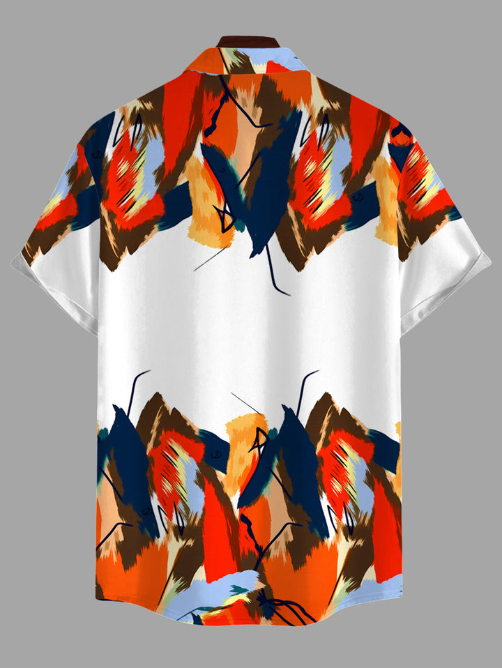 Men's Abstract Colorblock Oil Painting Leaf Print Button Up Vacation Shirt