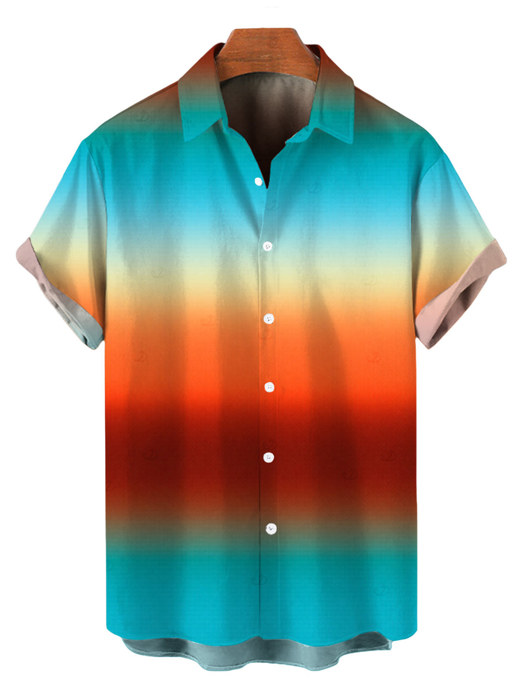 Men's Ombre Rainbow Color Print Button Up Vacation Shirt