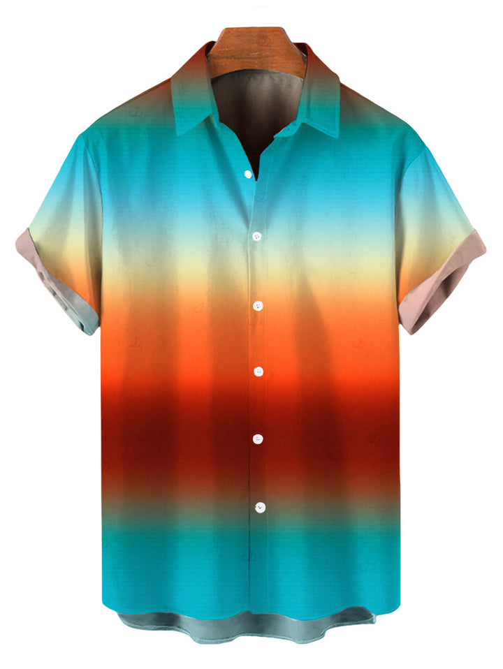 Men's Ombre Rainbow Color Print Button Up Vacation Shirt