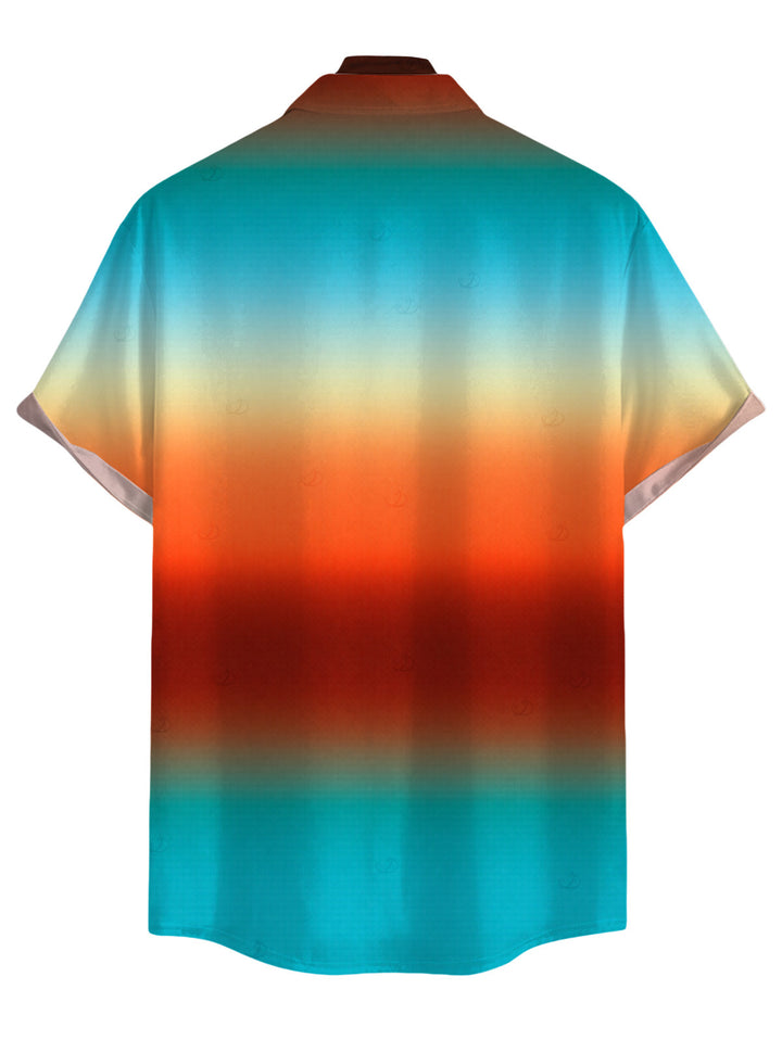 Men's Ombre Rainbow Color Print Button Up Vacation Shirt