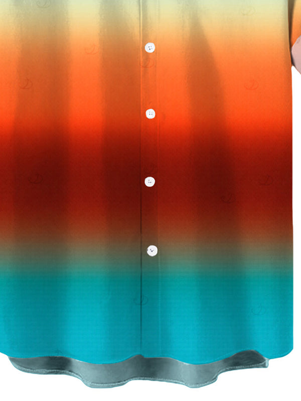 Men's Ombre Rainbow Color Print Button Up Vacation Shirt