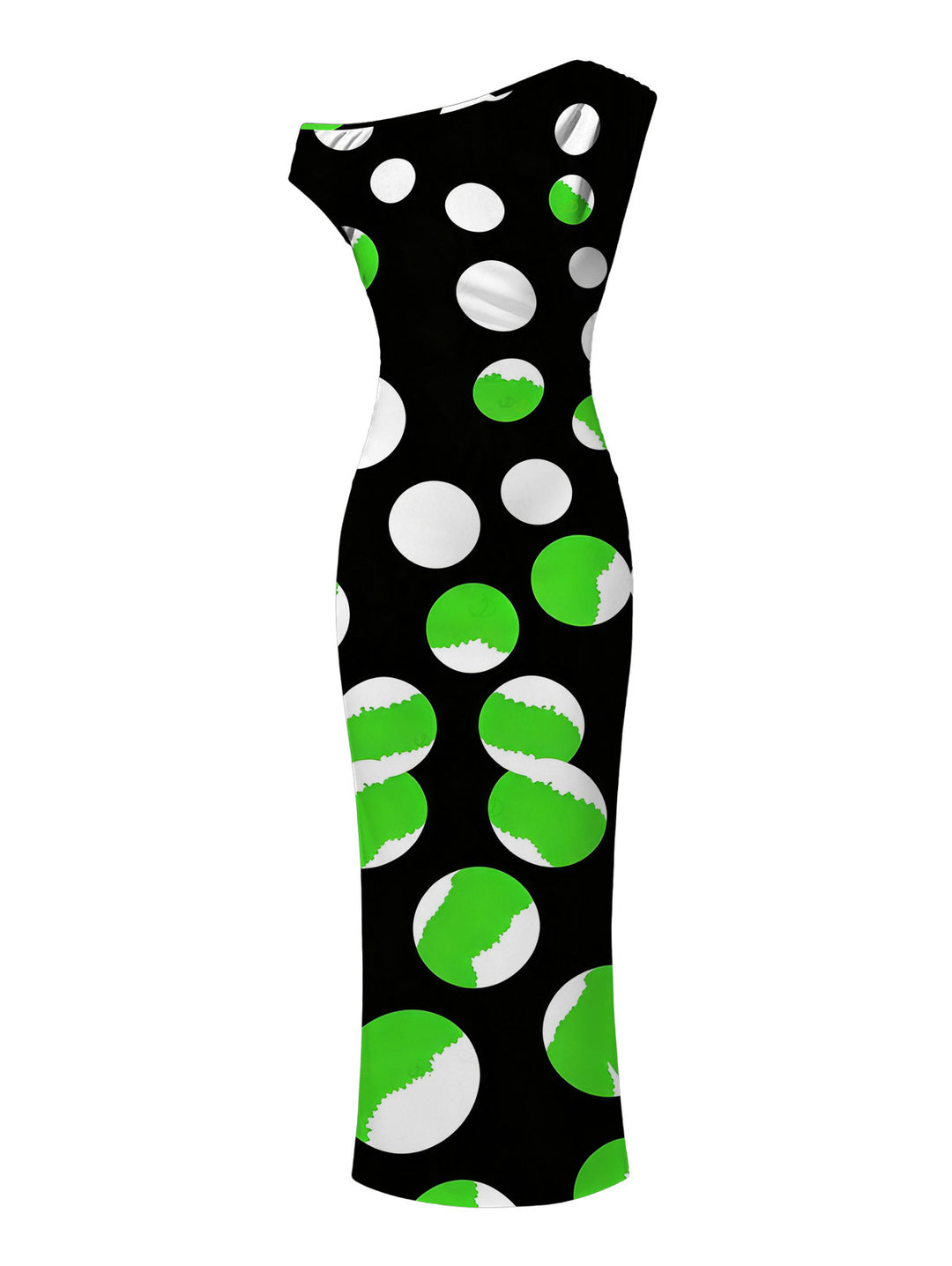 Colorblock Polka Dots Print Ruched One Shoulder Bodycon Maxi Vacation Dress