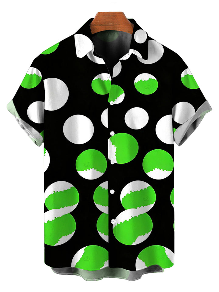Men's Colorblock Polka Dots Print Button Up Vacation Shirt