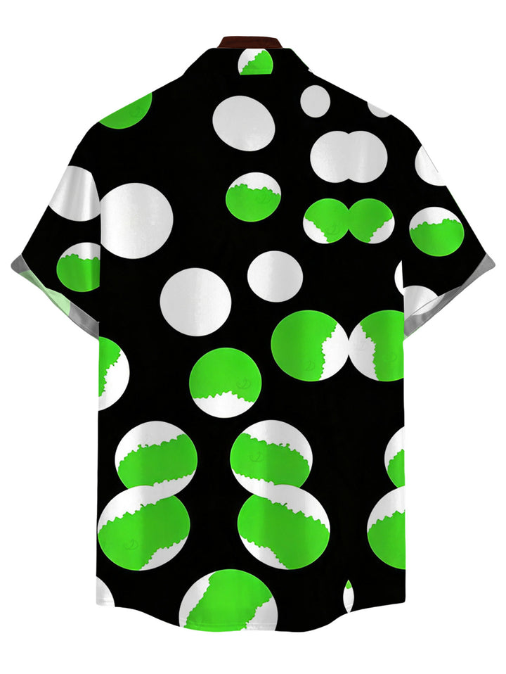 Men's Colorblock Polka Dots Print Button Up Vacation Shirt