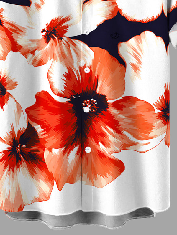 Men's Contrast Color Watercolor Flower Print Button Up Hawaiian Vacation Shirt