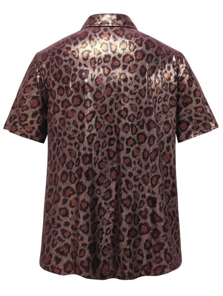 Men's Leopard Print Button Up Vintage Vacation Shirt