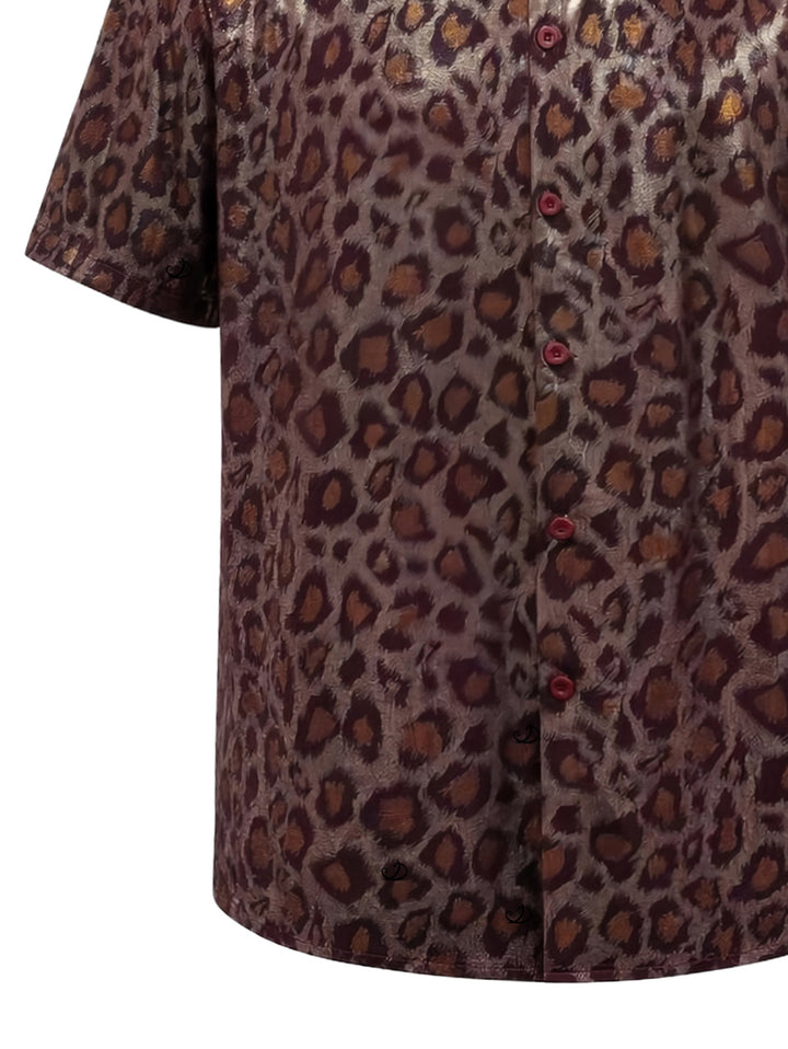 Men's Leopard Print Button Up Vintage Vacation Shirt